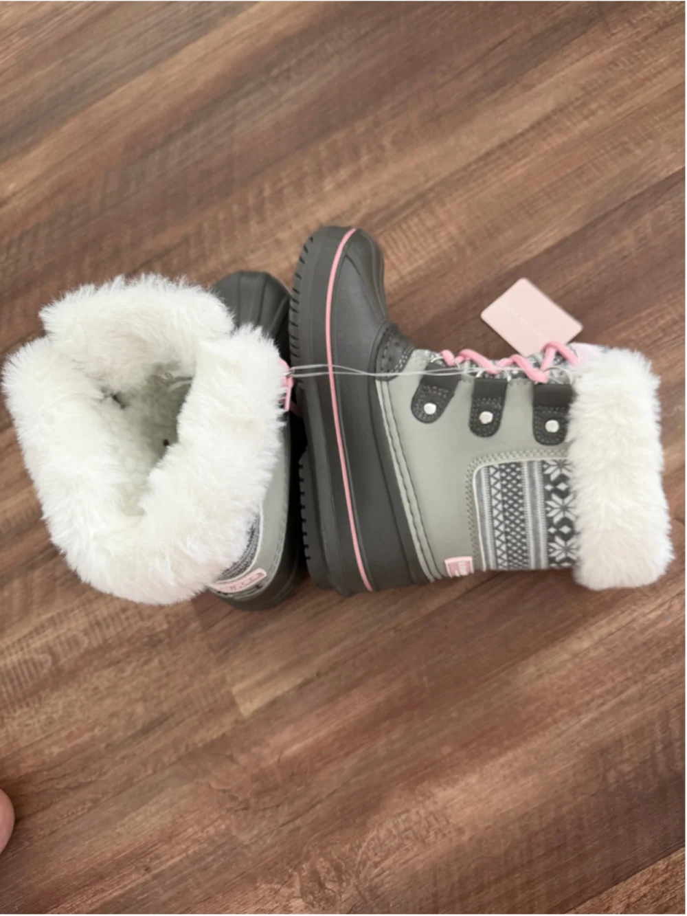 Girls London Fog Snow Boots Size 13 Grey Pink Faux Fur Winter Boots